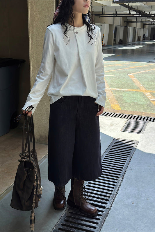 アシメトリーボタンロングTシャツ 2283