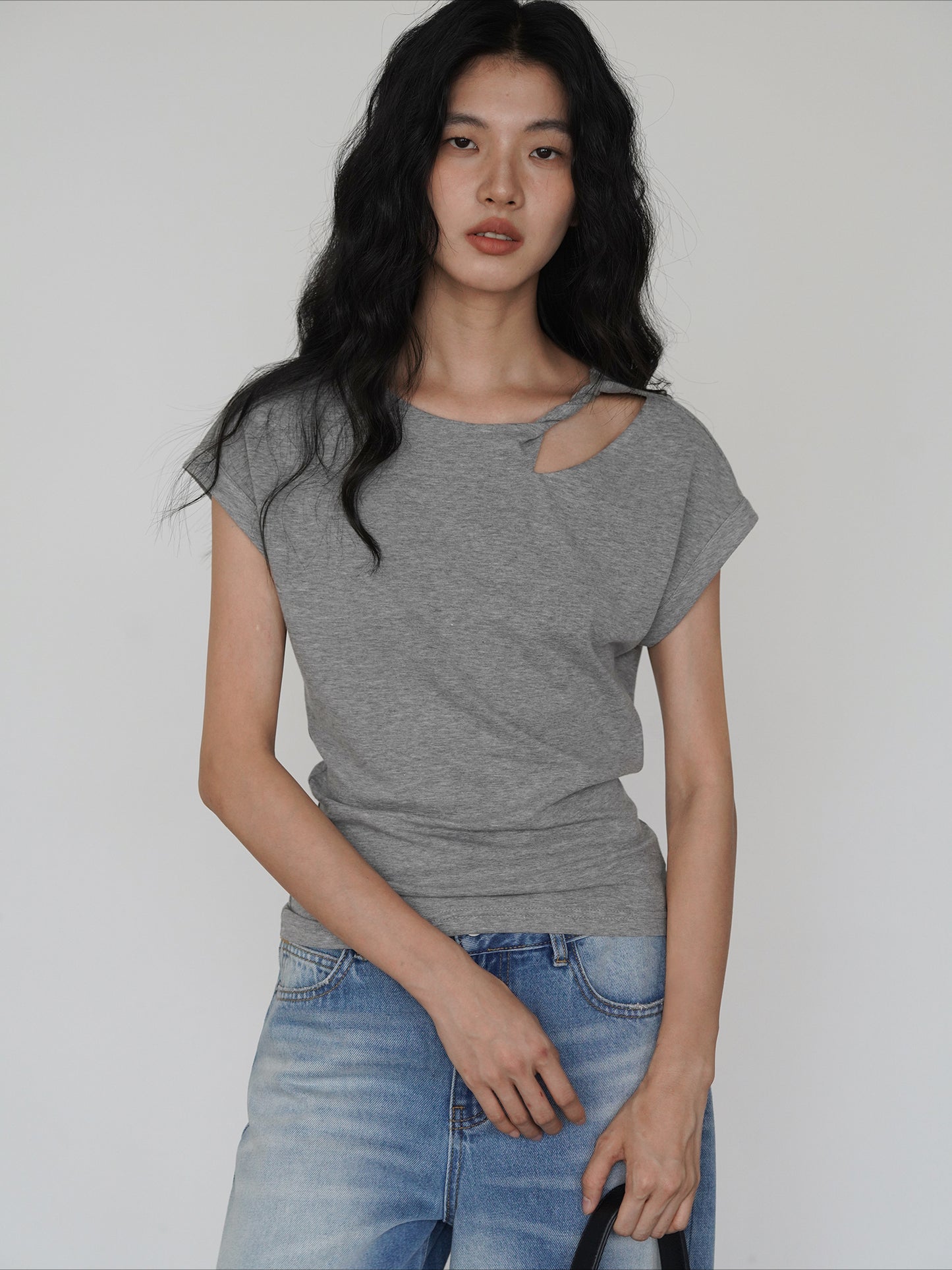 ショルダーラウンドネックデザインTシャツ 2075