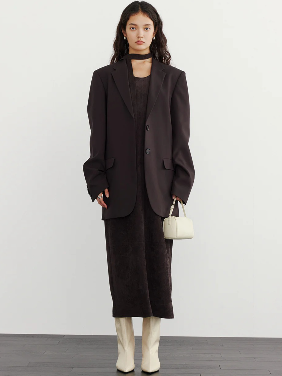 SUEDE TIE-NECK SLEEVELESS ONEPIECE 2125