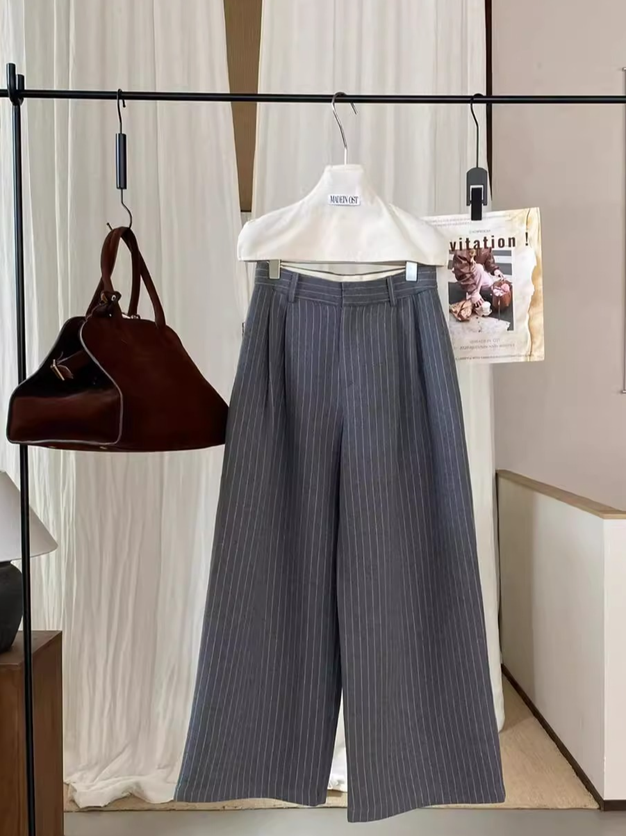 ストライプダブルタックワイドパンツ 2183