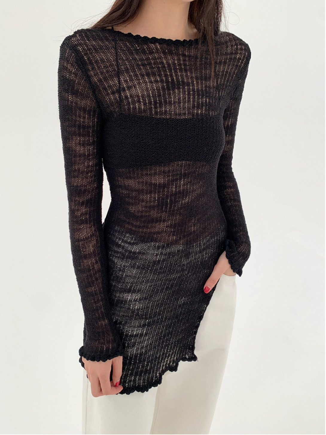 SHEER KNIT LONG TOP 2120