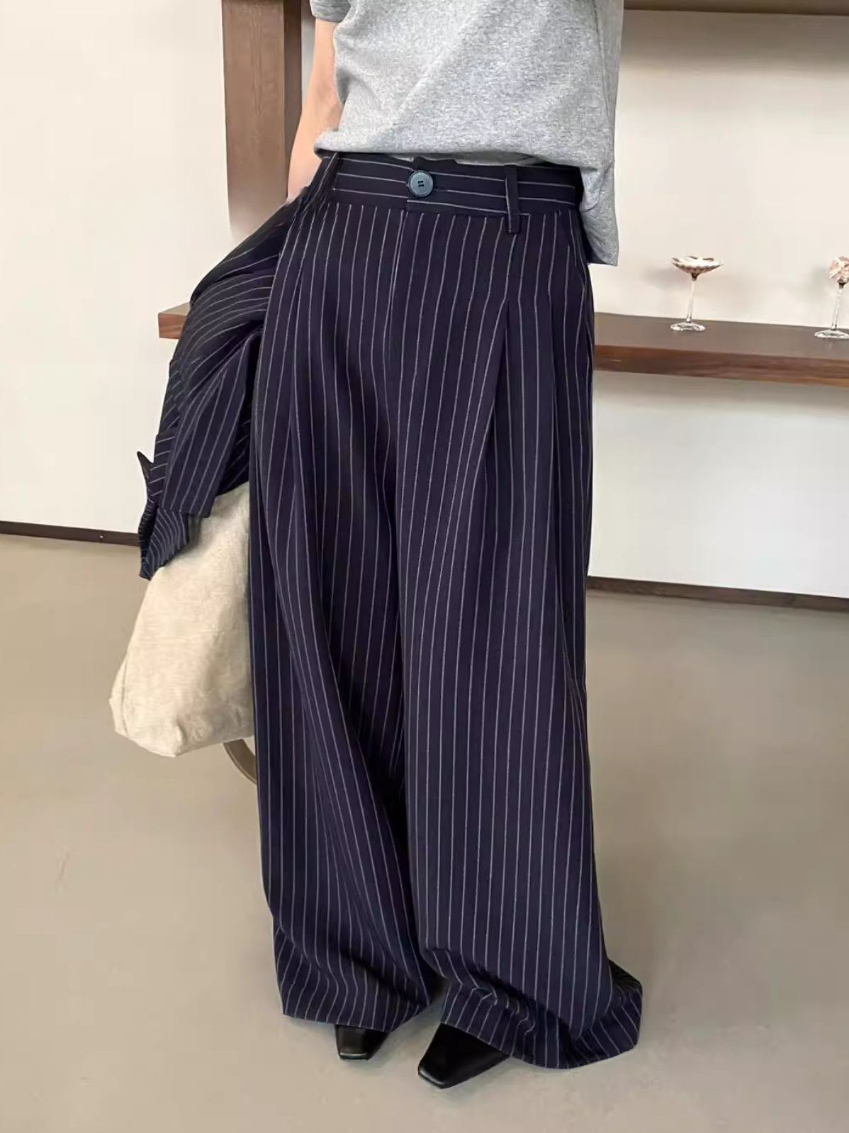 再入荷】ストライプダブルタックワイドパンツ(セットアップ可) 2104 再入荷】ストライプダブルタックワイドパンツ(セットアップ可) 2104