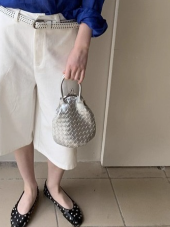 編み込みがま口ハンドバッグ 2144