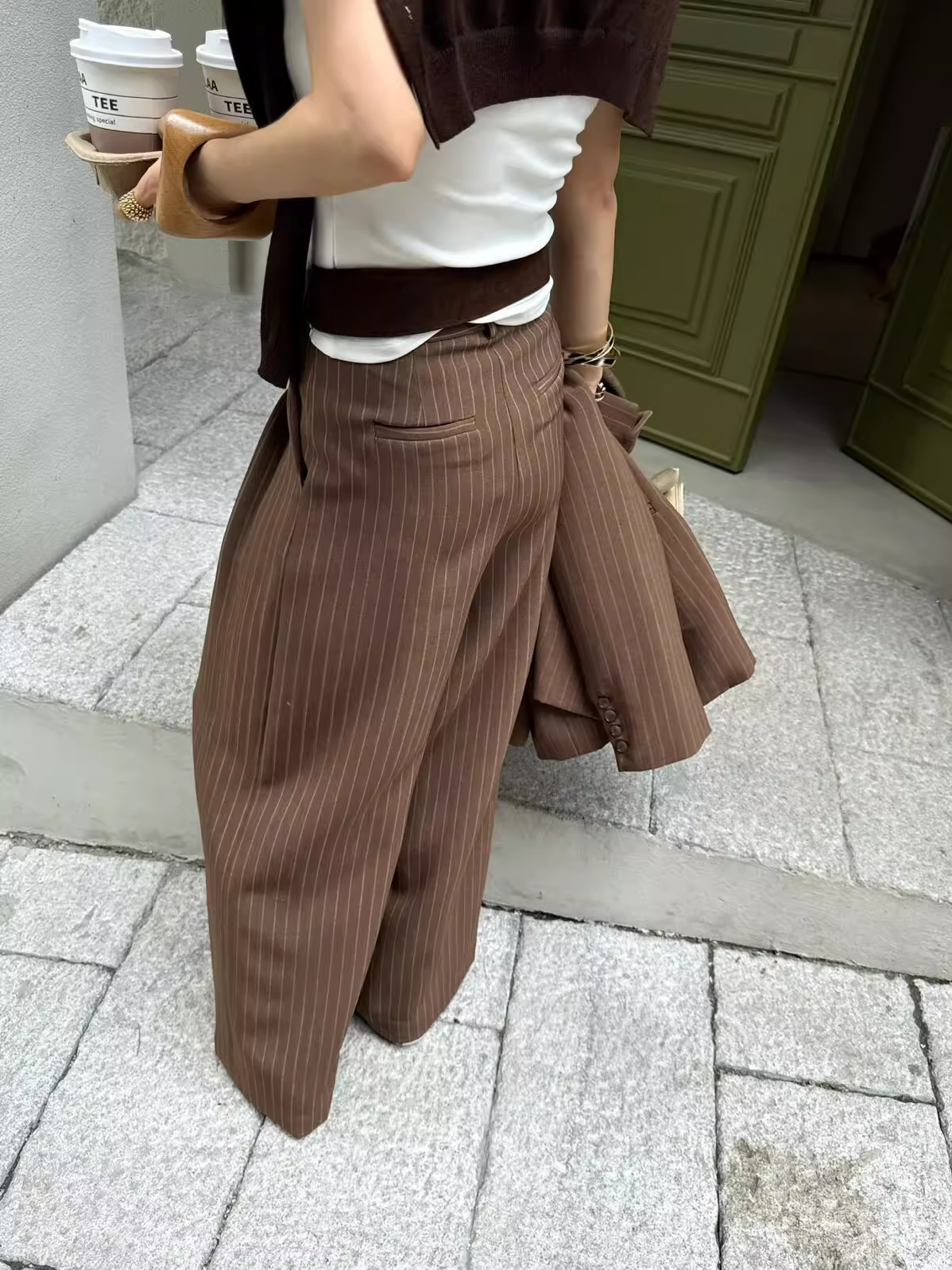 ストライプダブルタックワイドパンツ(セットアップ可) 2104