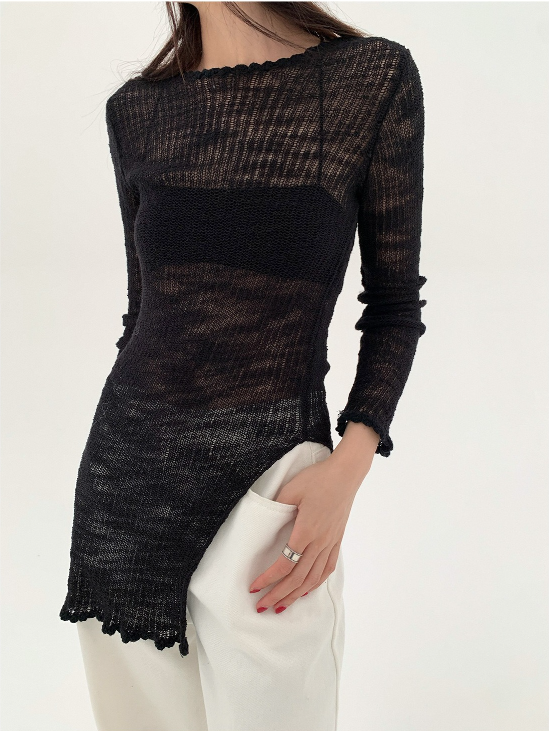 SHEER KNIT LONG TOP 2120