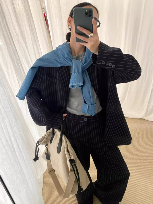 ストライプテーラードジャケット(セットアップ可) 2103