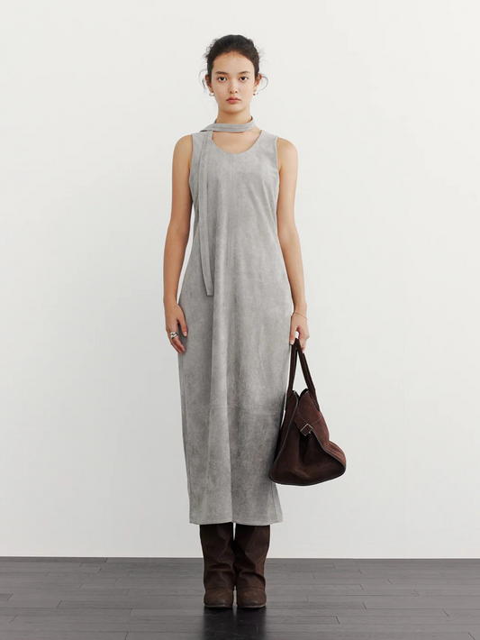 SUEDE TIE-NECK SLEEVELESS ONEPIECE 2125