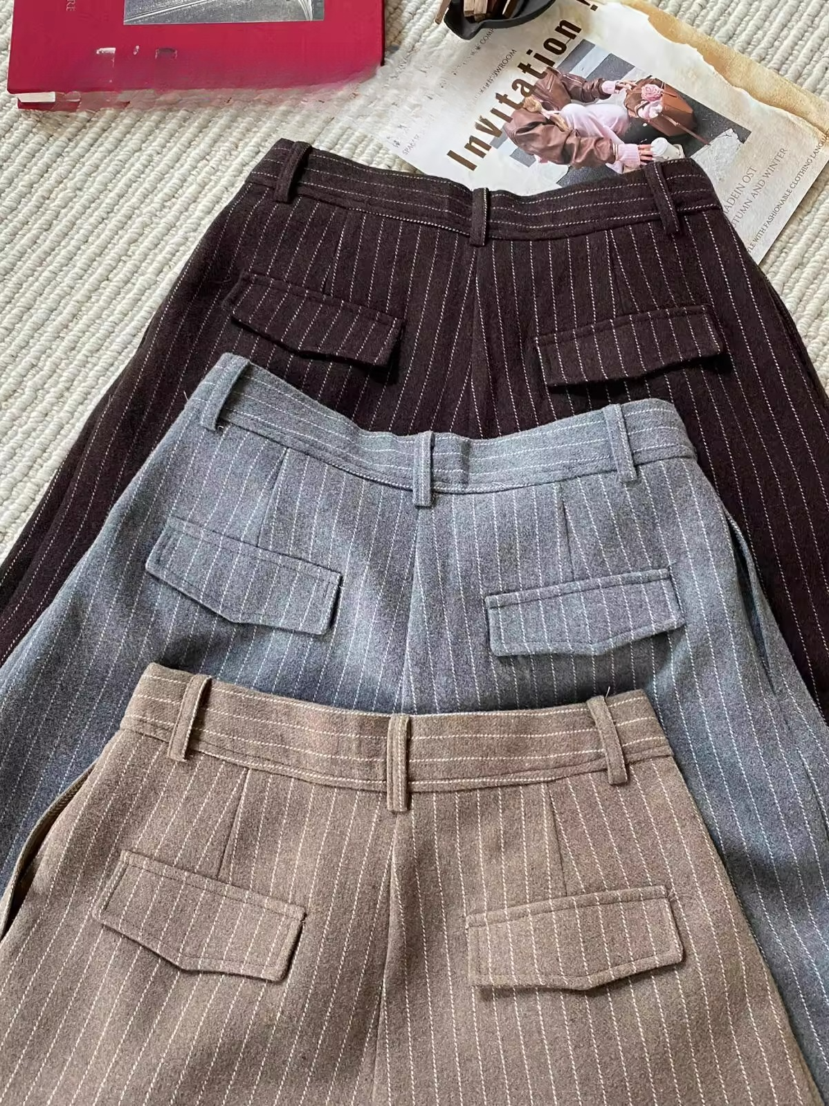 ストライプダブルタックワイドパンツ 2183