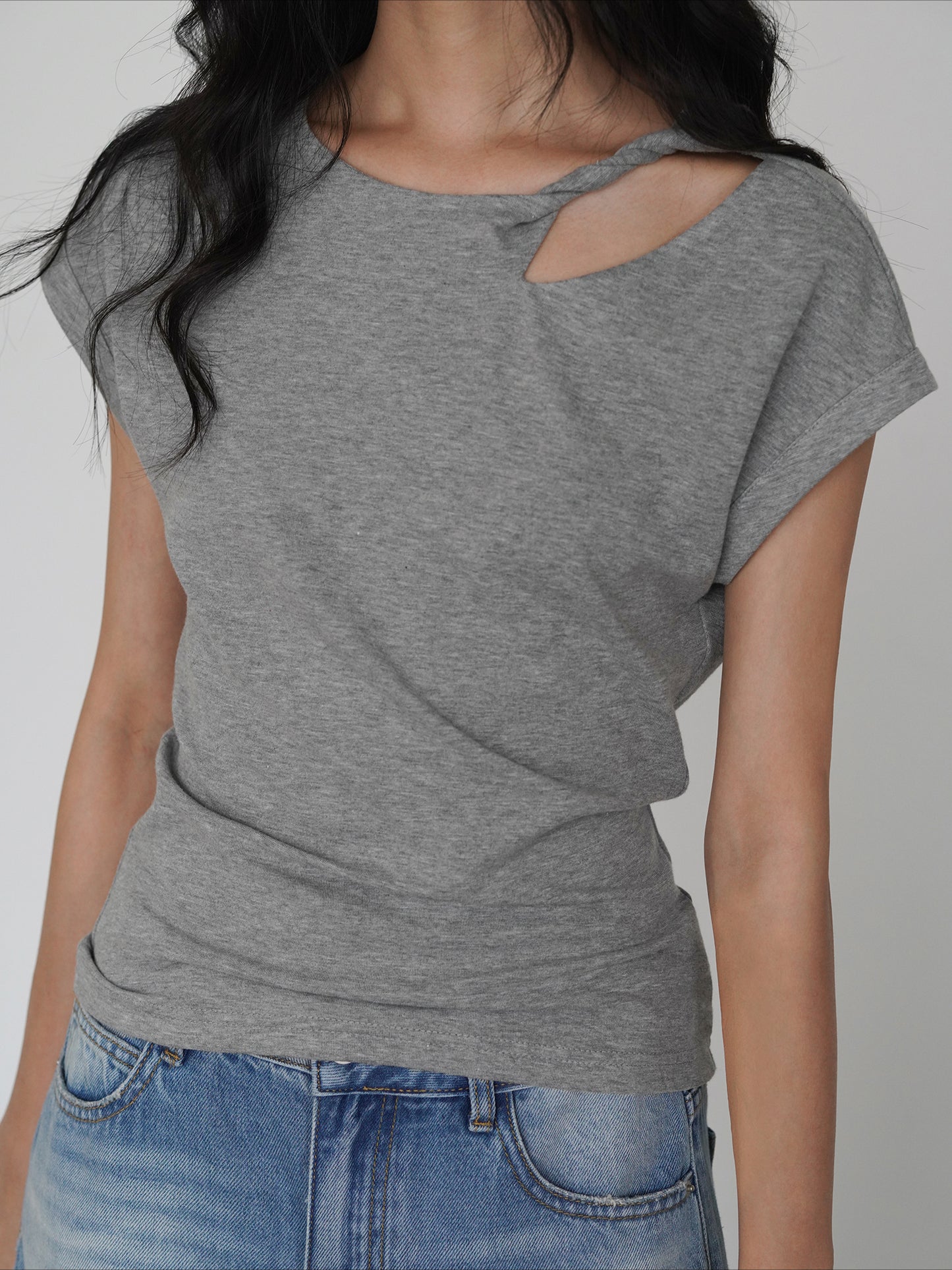 ショルダーラウンドネックデザインTシャツ 2075