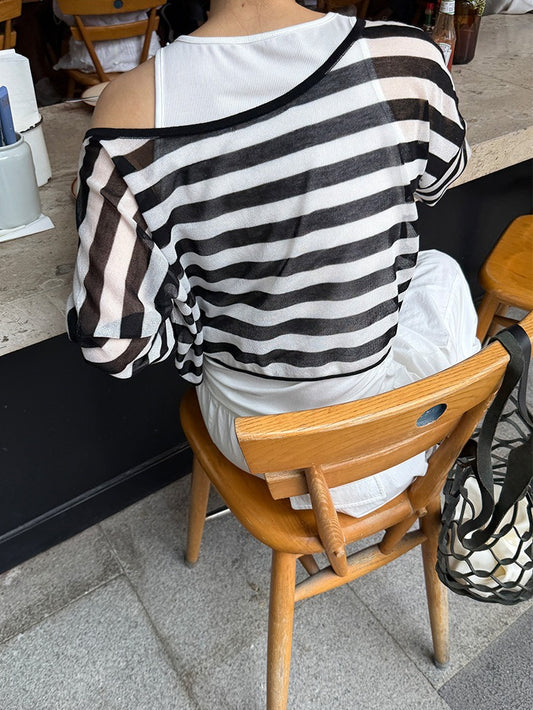 ルーズネックボーダーセットトップス 2384