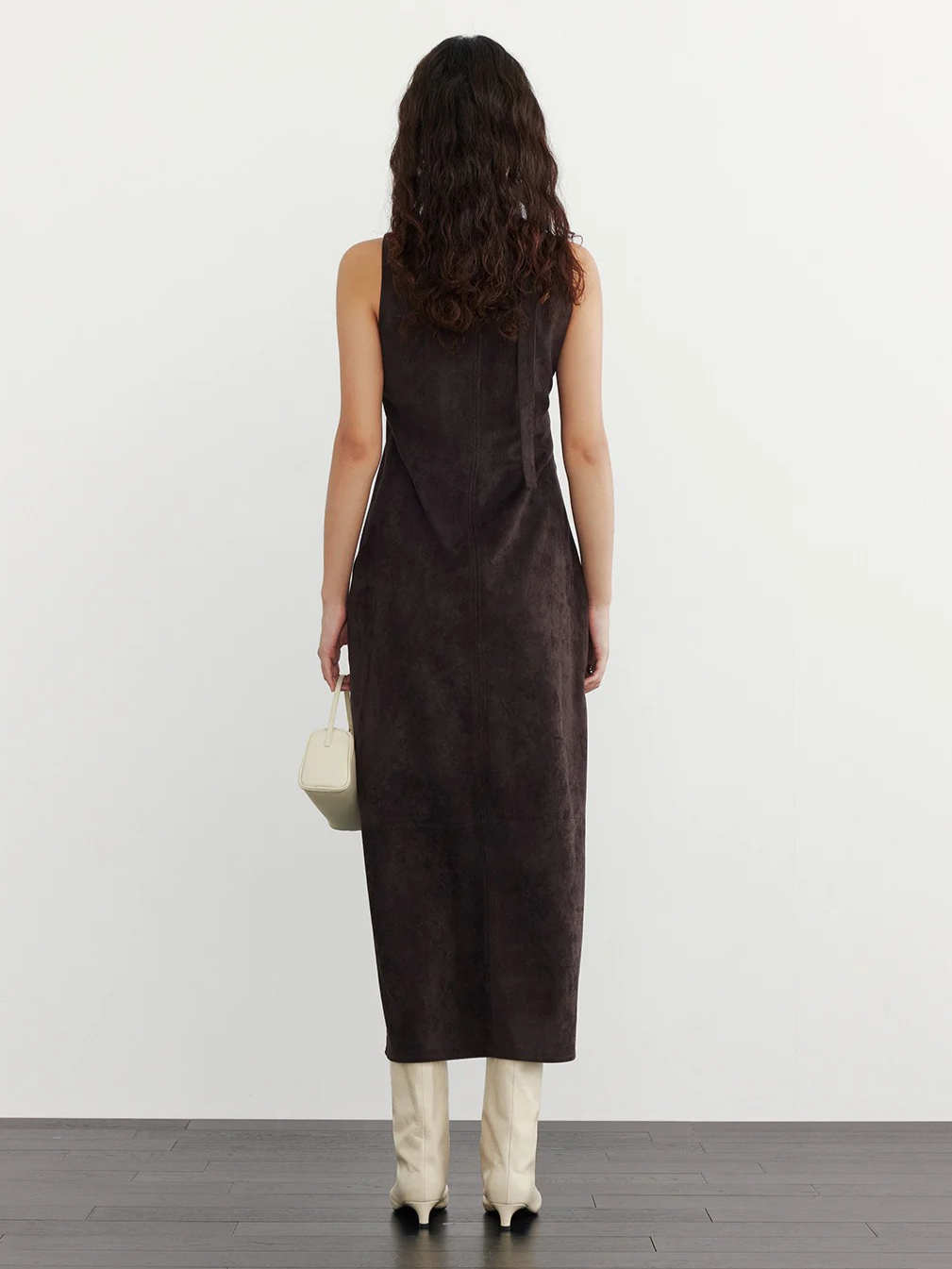 SUEDE TIE-NECK SLEEVELESS ONEPIECE 2125