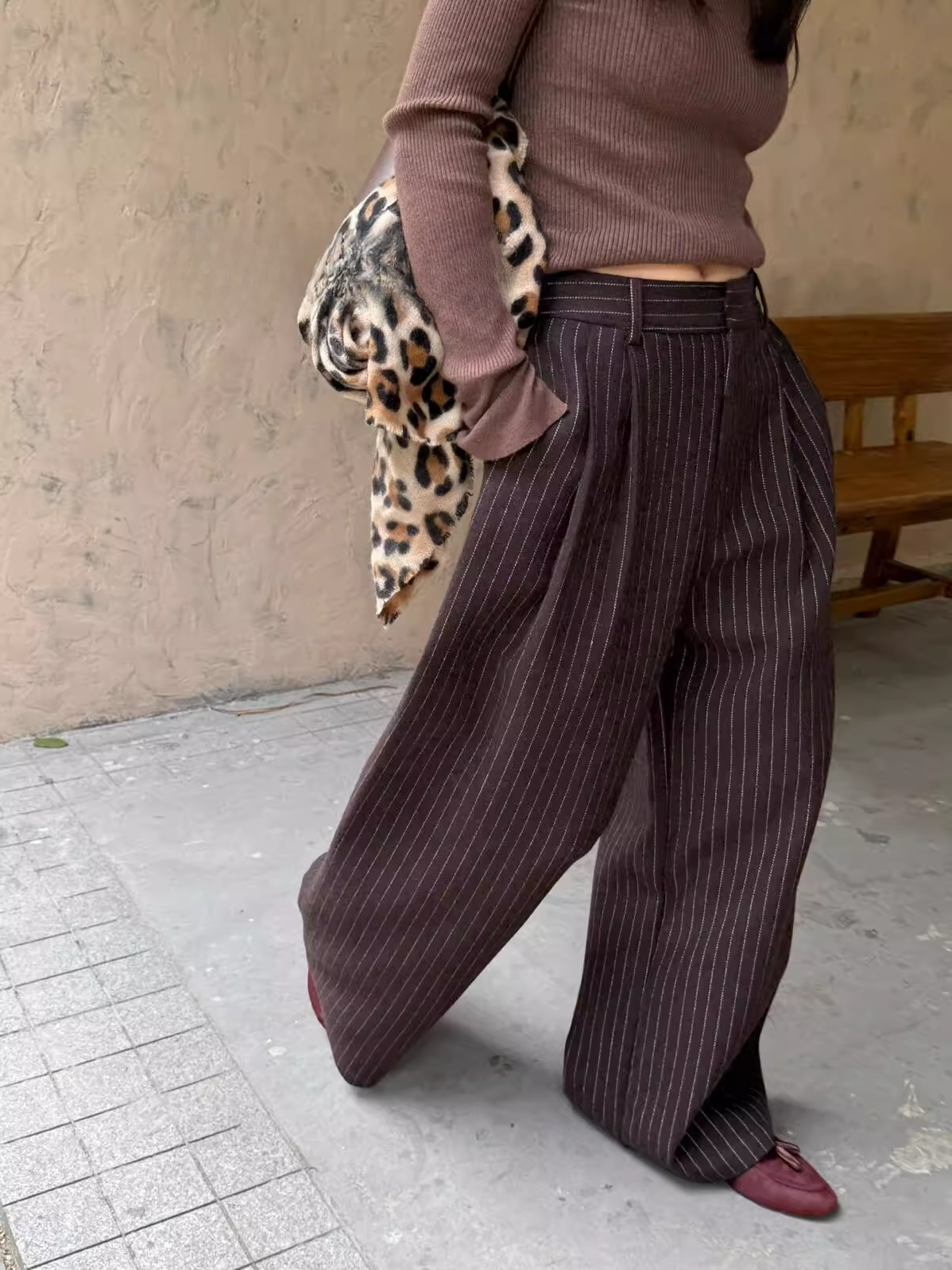 ストライプダブルタックワイドパンツ 2183