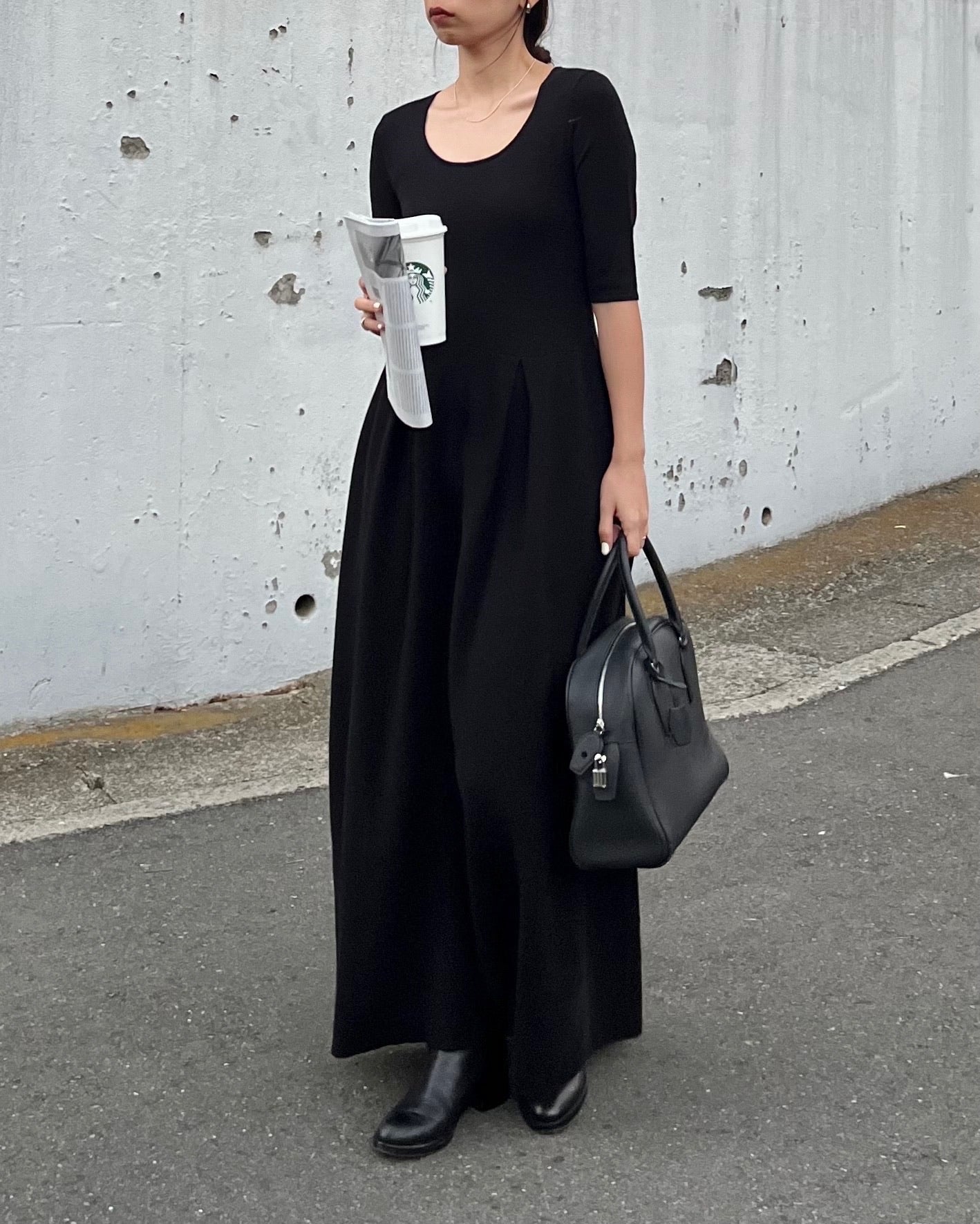 ハーフスリーブロングワンピース 0830