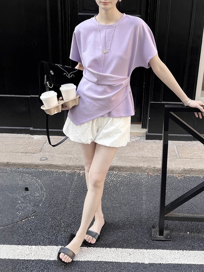 アシンメトリードレープラウンドネックTシャツ 1990