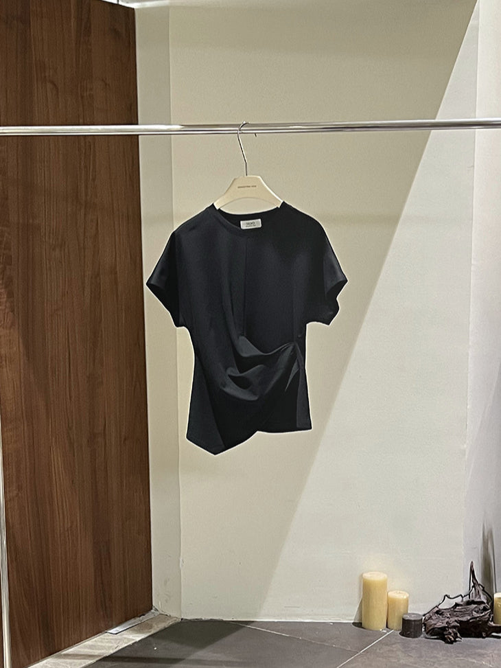 アシンメトリードレープラウンドネックTシャツ 1990