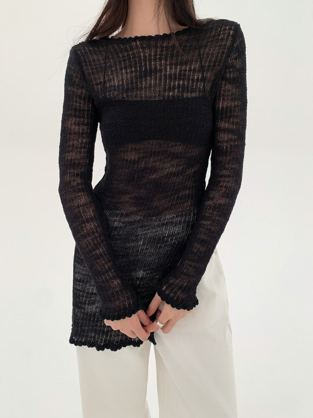 SHEER KNIT LONG TOP 2120 – gypsophila