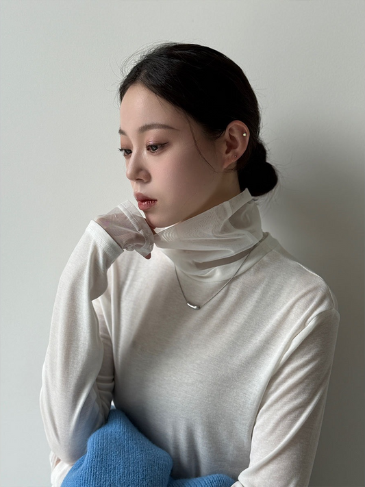 シアーハイネックレイヤードトップス2186