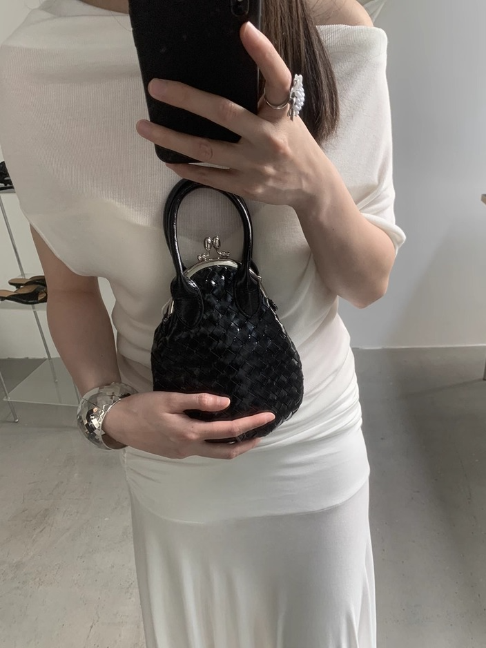 編み込みがま口ハンドバッグ 2144