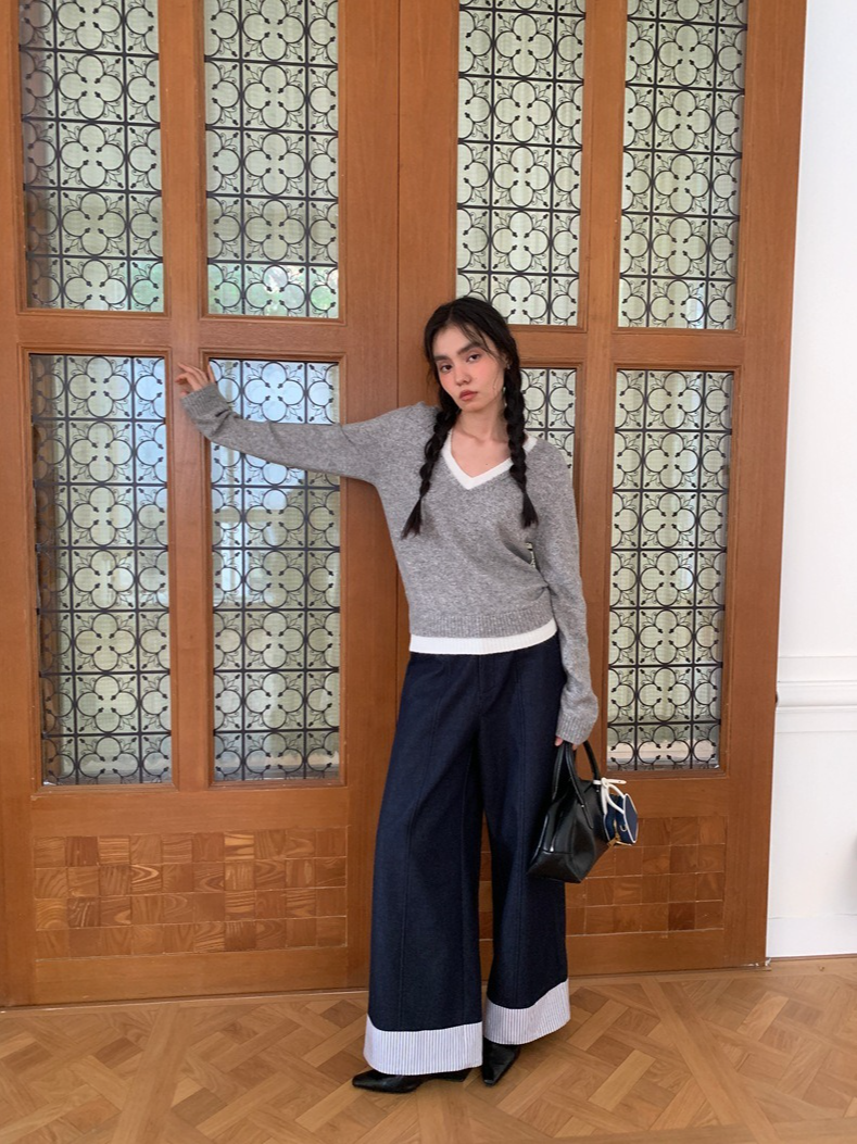 ヘムストライプワイドデニム 2214