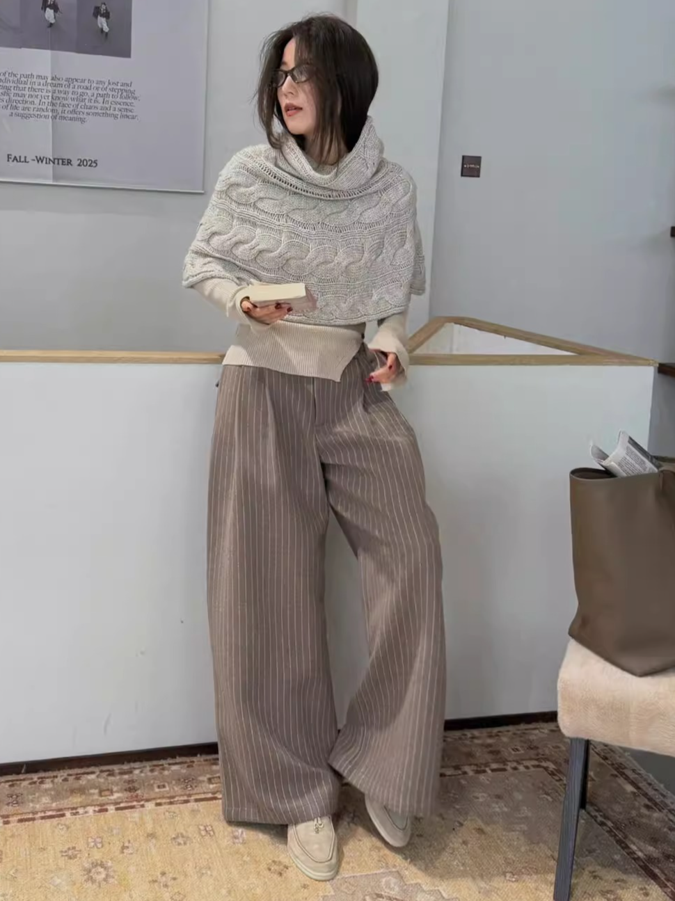 ストライプダブルタックワイドパンツ 2183
