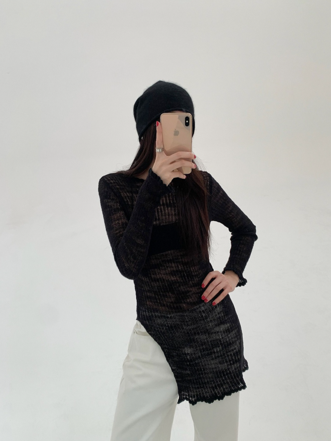 SHEER KNIT LONG TOP 2120