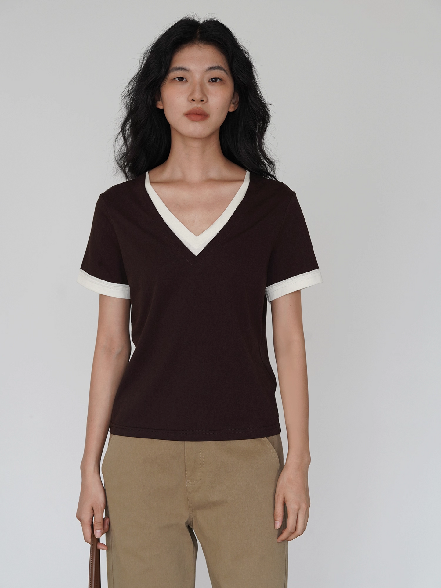 VネックバイカラーTシャツ 2095