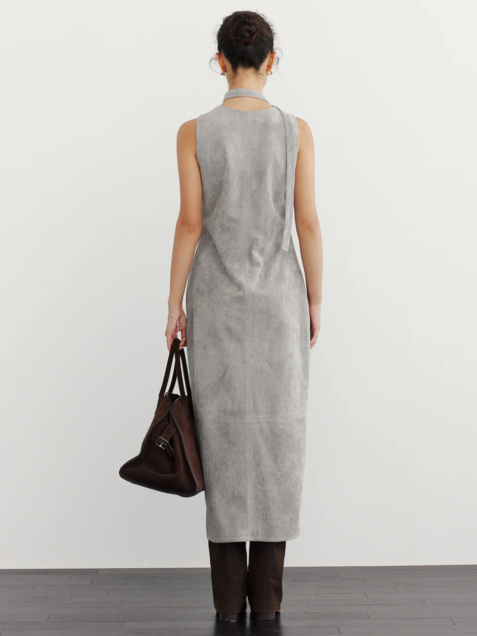 SUEDE TIE-NECK SLEEVELESS ONEPIECE 2125