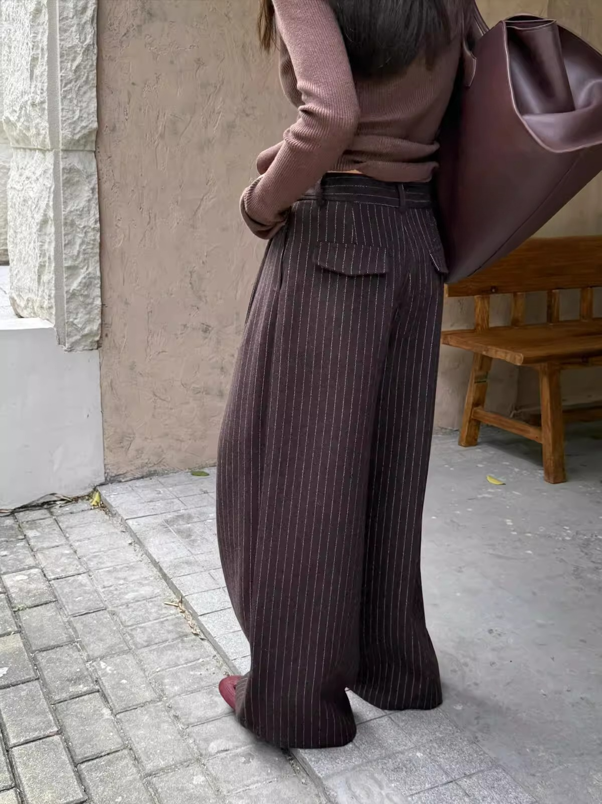 ストライプダブルタックワイドパンツ 2183