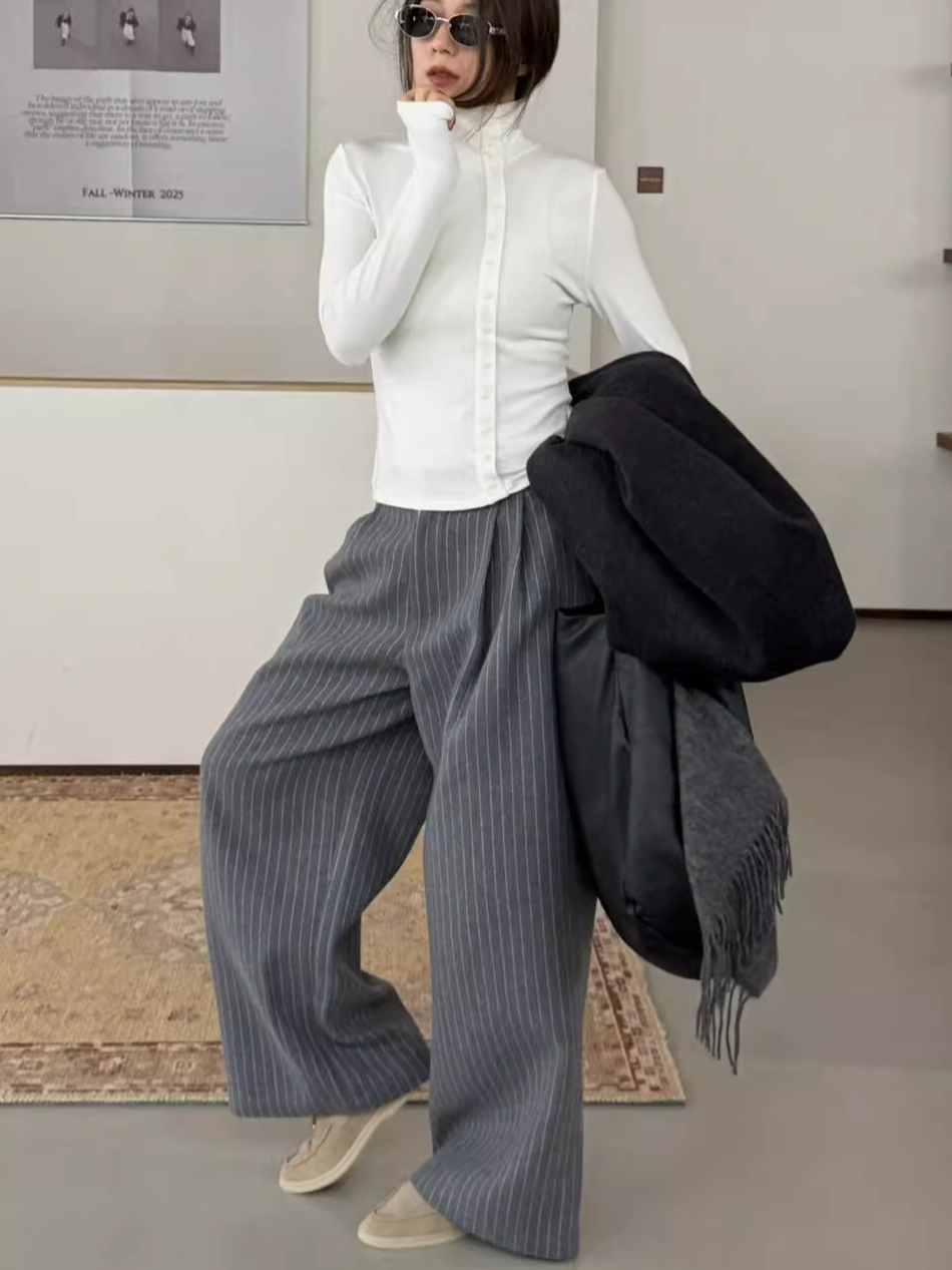 ストライプダブルタックワイドパンツ 2183