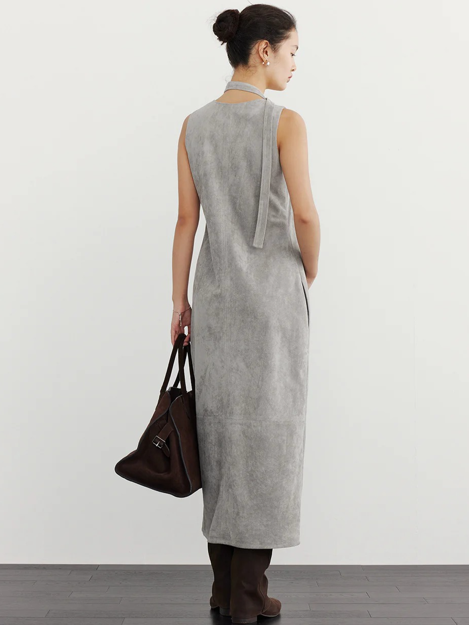 SUEDE TIE-NECK SLEEVELESS ONEPIECE 2125
