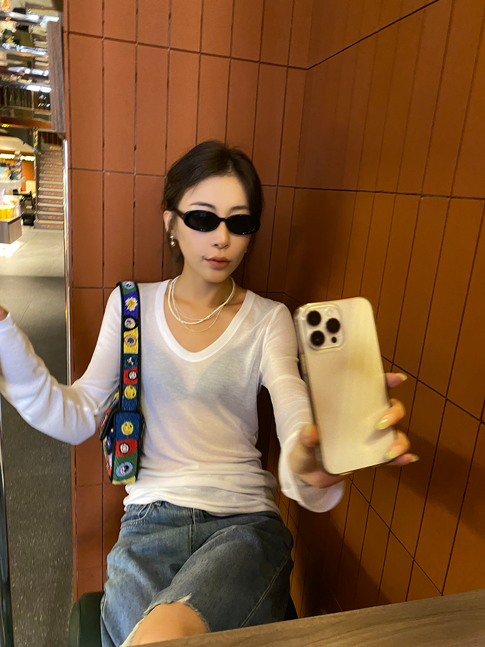 【再入荷】Uネックシアートップス 1111