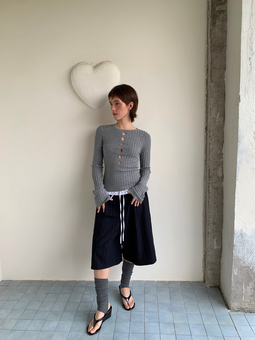 【再入荷】スキッパーリーブニット 1452