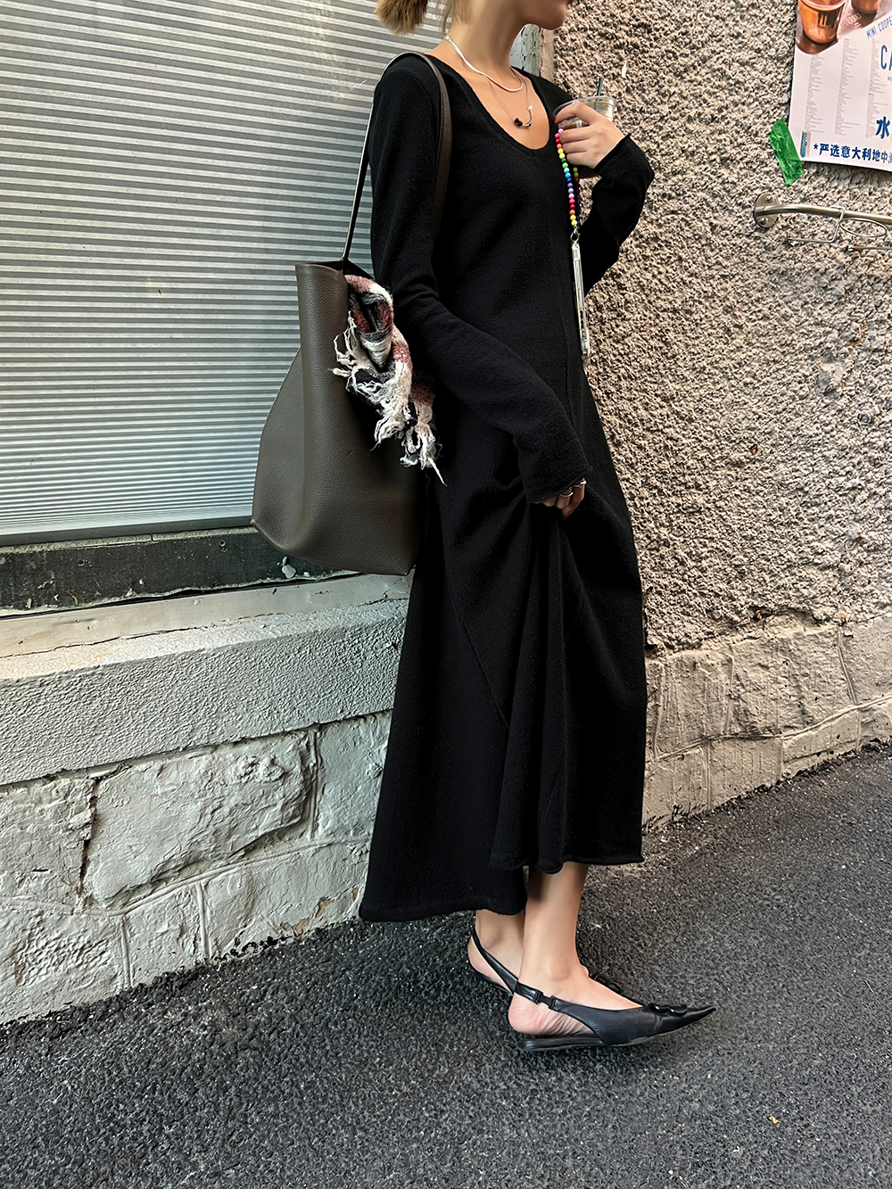 Aラインフレンチニットロングワンピース 1330