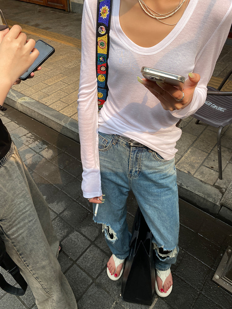【再入荷】Uネックシアートップス 1111