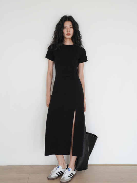 ハーフスリーブスリットロングワンピース 1965