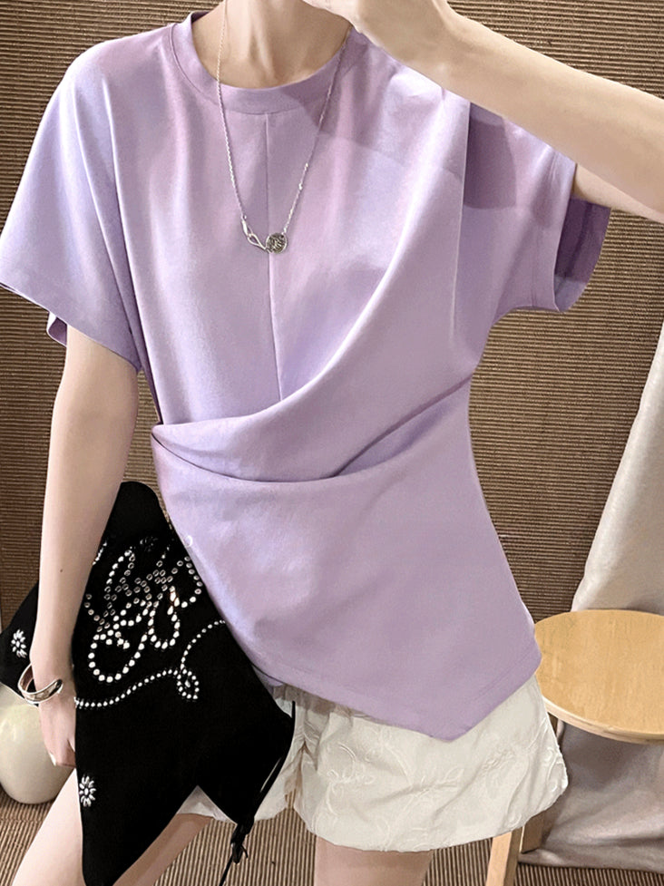 アシンメトリードレープラウンドネックTシャツ 1990
