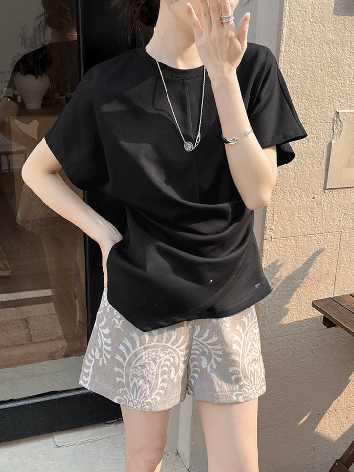 アシンメトリードレープラウンドネックTシャツ 1990