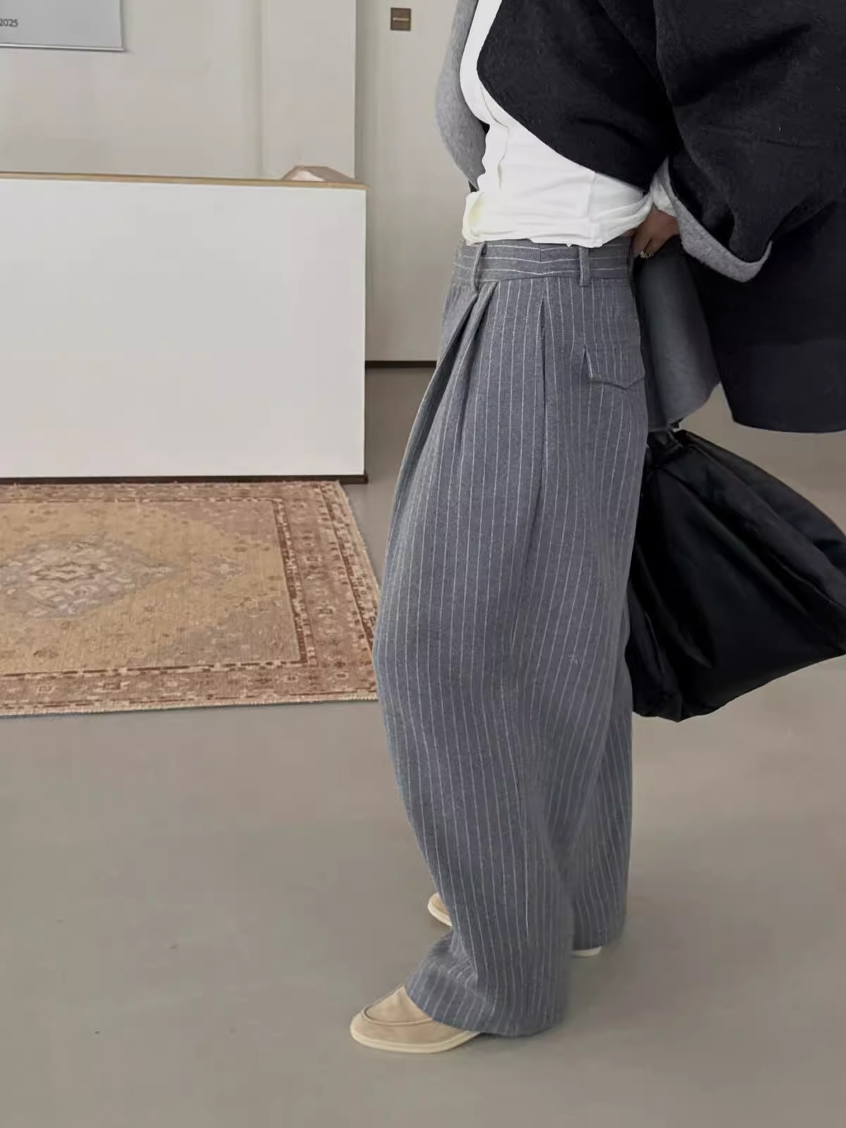 ストライプダブルタックワイドパンツ 2183