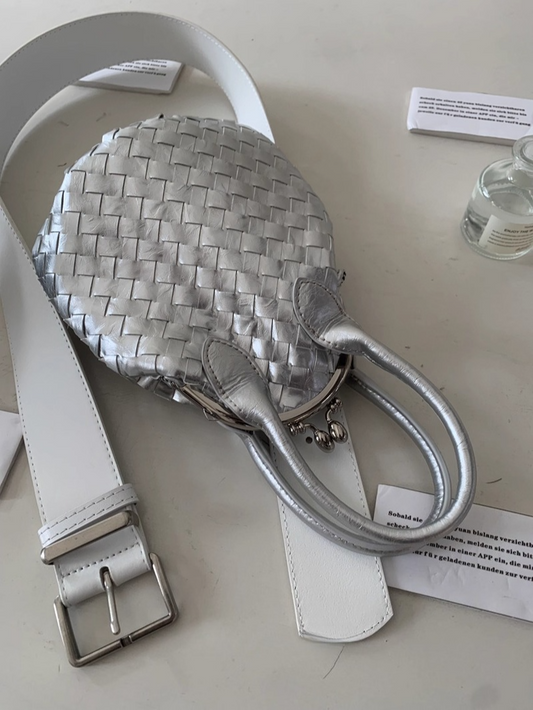 編み込みがま口ハンドバッグ 2144