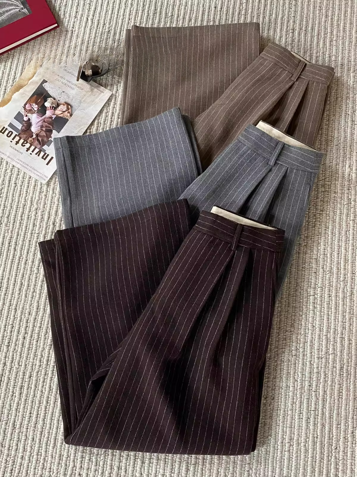 ストライプダブルタックワイドパンツ 2183