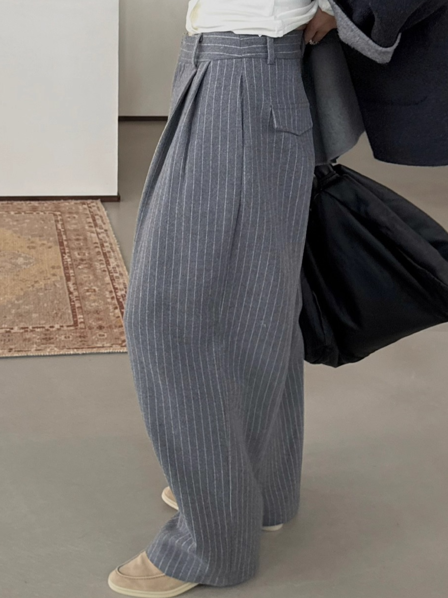 ストライプダブルタックワイドパンツ 2183