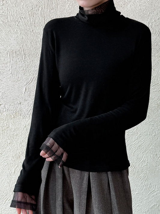 シアーハイネックレイヤードトップス2186