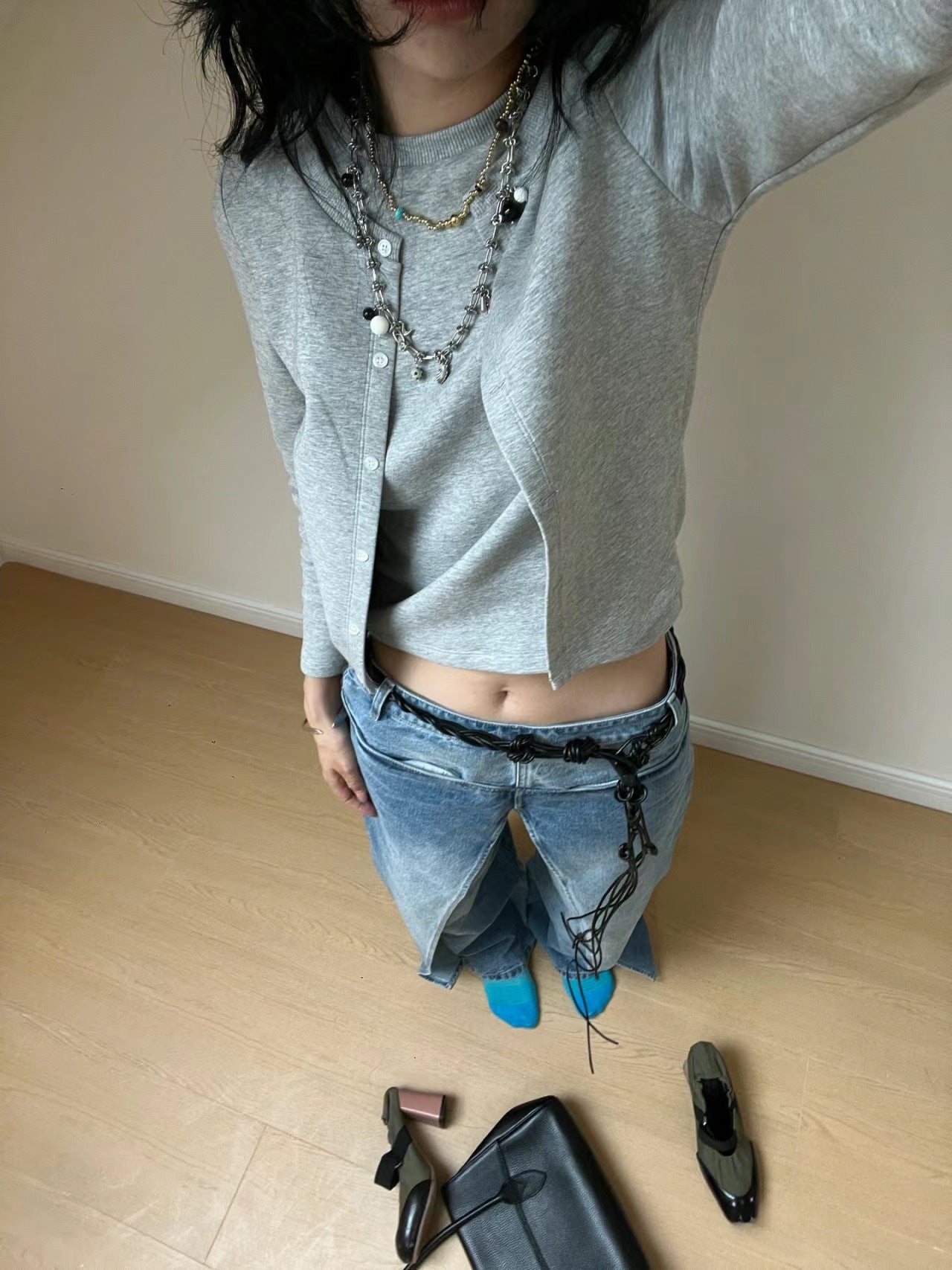 クロップドスウェットカーディガン 1442