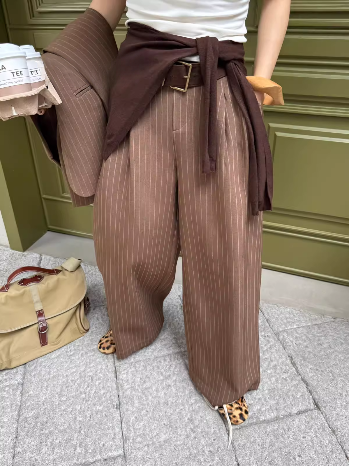 ストライプダブルタックワイドパンツ(セットアップ可) 2104