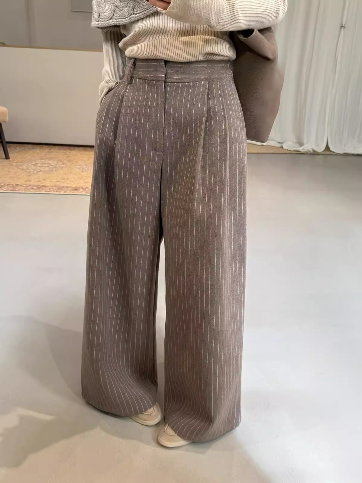 ストライプダブルタックワイドパンツ 2183