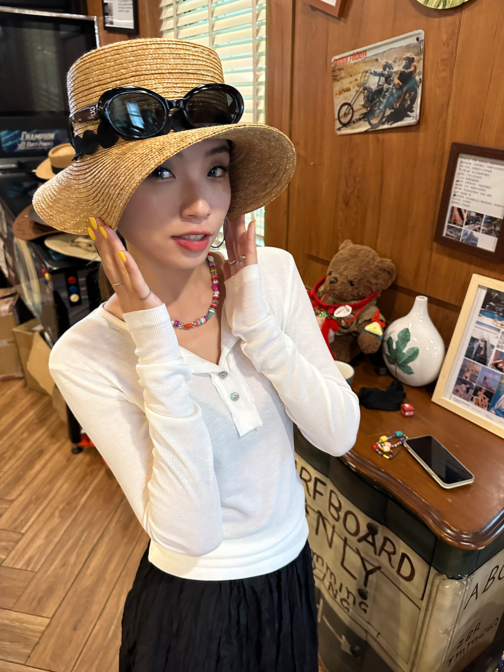 ヘンリーネックロングカットソー 1388