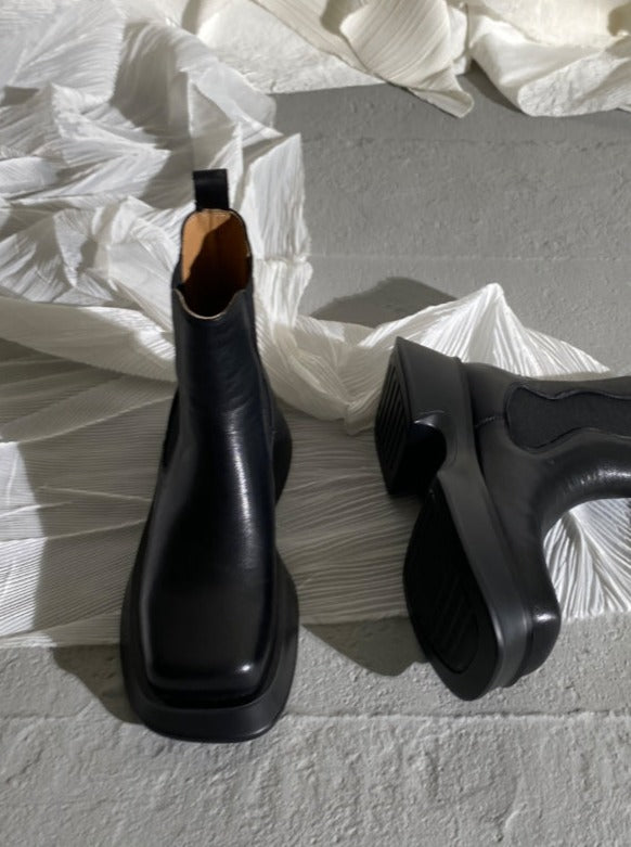 黒いサイドゴアブーツ レザー 厚底サイドゴアレザーブーツ 0654 – gypsophila