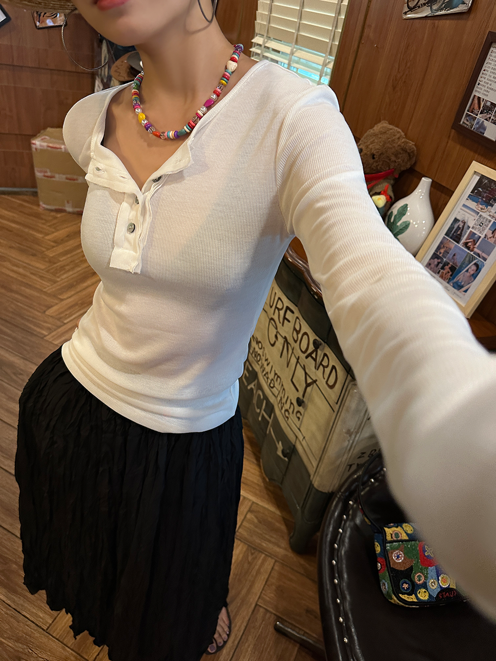 ヘンリーネックロングカットソー 1388