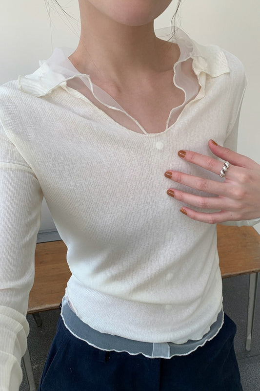 LAYERED SHEER COLLAR TOP–COLORS 2310