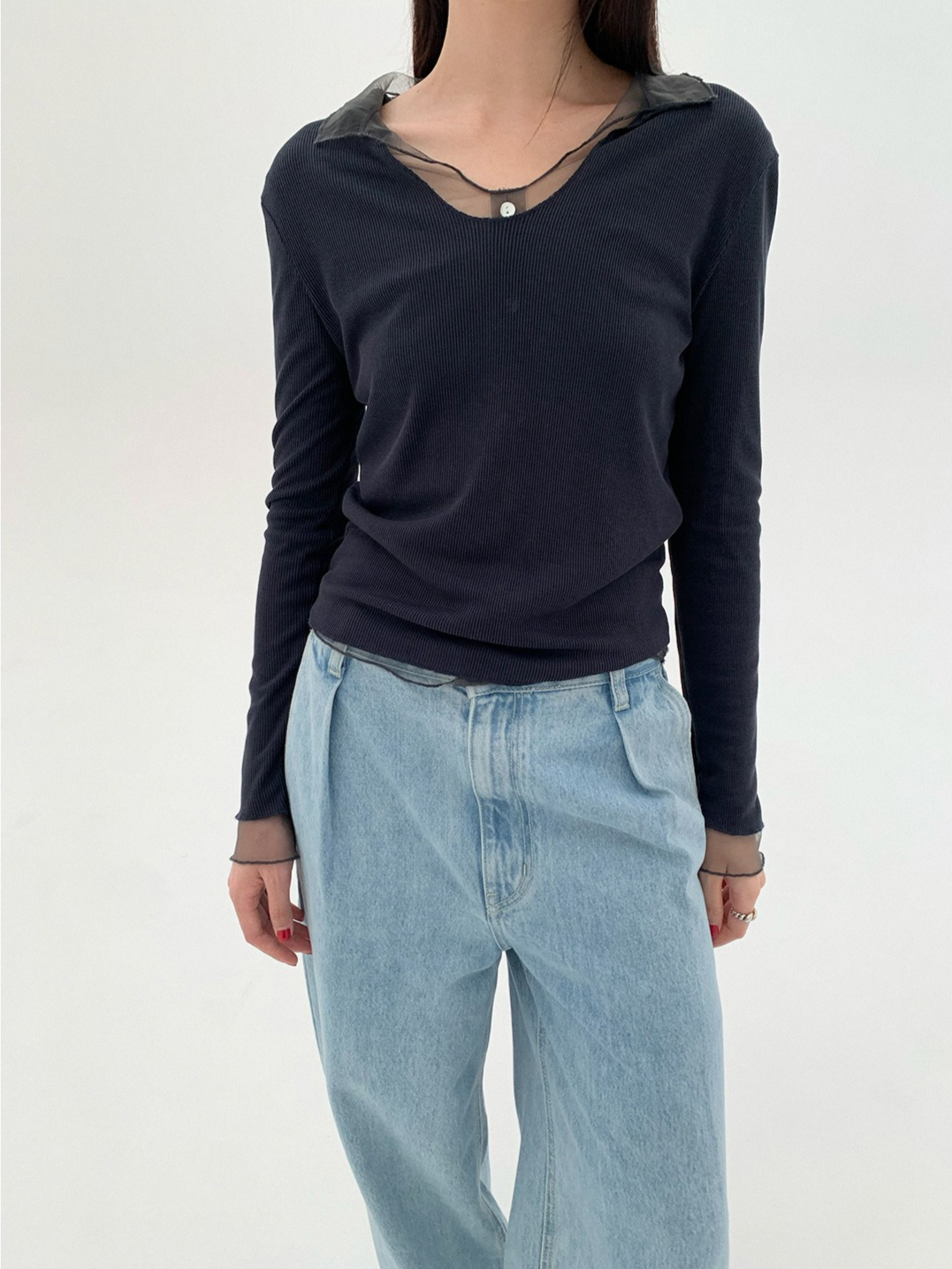 LAYERED SHEER COLLAR TOP 2124